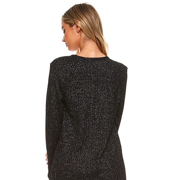 Long Sleeve Ribbed Shimmer Cardigan Black - Picture 3 of 4